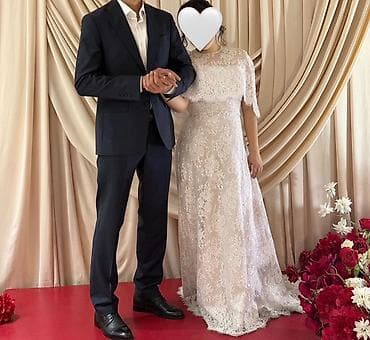 Личные вещи: Свадебное платье, M, Со шлейфом, Фатин, А-силуэт, Кружево, Новый — 3