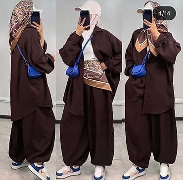 оверсайз одежды: Костюм oversize для женщин в стиле modest fashion. Состав комплекта — 5