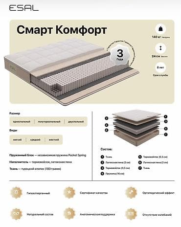 полутора: Матрас ESAL «Смарт Комфорт» Качественный матрас для ежедневного — 1