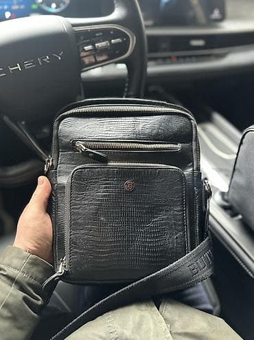 Клатчи: Мужская сумка через плечо (кросс-боди) - Материал: черная фактурная — 3