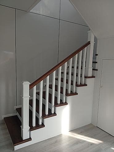 3д пол: Деревянная лестница Для дома, Форма лестницы: Много-маршевая, Стиль: Классический — 1