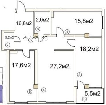 3 комнатная квартира аламедин 1: 3 бөлмө, 108 кв. м, Жеке план, 12 кабат — 12
