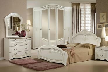 мебель под заказ кровати: Спальный гарнитур, Новый, Двуспальная кровать, Комод, Тумба, Белоруссия, В рассрочку, МДФ, Бесплатная доставка, цвет - Бежевый — 1