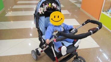 прогулочные коляски: Коляска, цвет - Голубой, Б/у — 4