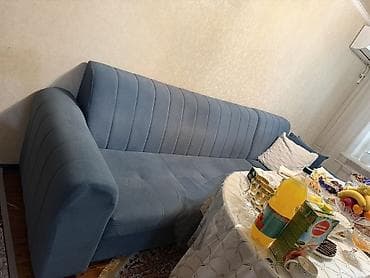 Тумбалар: Прямой диван в современном стиле. - Цвет: пыльно‑синий. - Обивка — 4