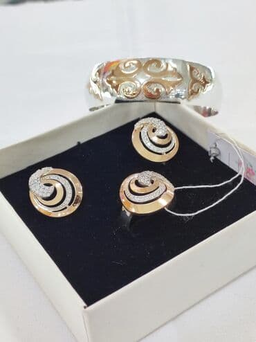 свадебные наборы ручной: Серебряный комплект + Билерик Серебро 925 с напылением золото — 2