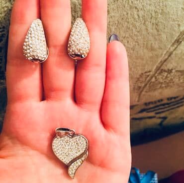 эксклюзивные свадебные пригласительные: Набор украшений, Проба 925, Женские, Б/у — 1