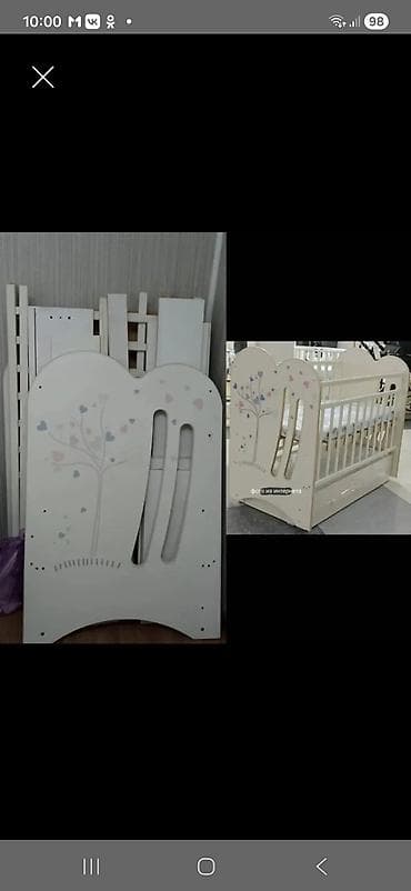 деревянную кровать манеж: Детская кроватка-колыбель из дерева, разборная. Цвет: молочный/белый с — 1