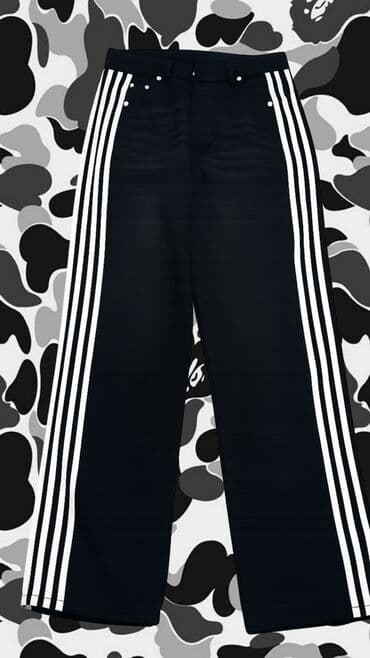 болоневые штаны: Штаны, Оверсайз, С карманами, С надписью, Корея — 4