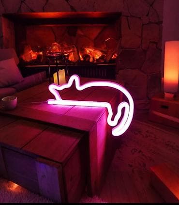 неон: Неоновая LED-вывеска «Кот» - Форма: контур лежащего кота - Цвет — 1