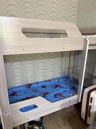 Мебель: Двухъярусная детская кровать, Б/у, ЛДСП, цвет - Бежевый — 2