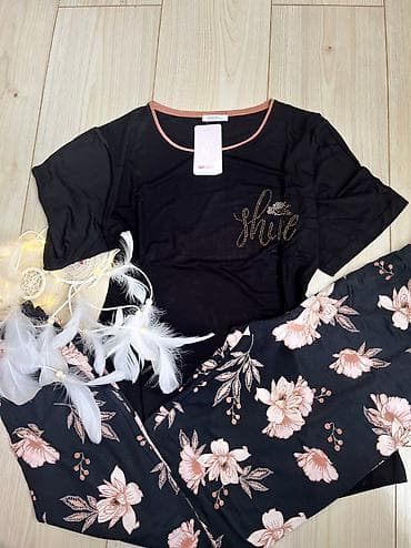 Костюмы: Брючный костюм, Прямые, Футболка, Турция, Вискоза, Лето — 2