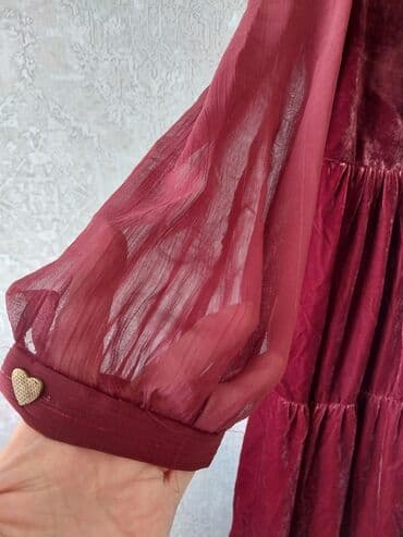 Вечернее платье, А-силуэт, Длинная модель, Шифон, С рукавами, S