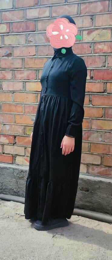 длинные платья с рукавами для полных: Повседневное платье, Длинная модель, Вискоза, Платье-рубашка, S — 1