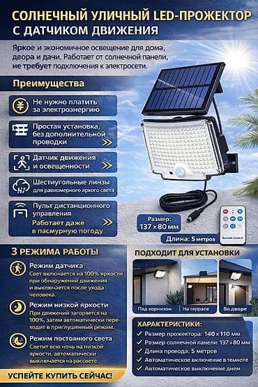 лампочки с пультом: Светодиодный уличный прожектор на солнечной батарее с датчиком — 1