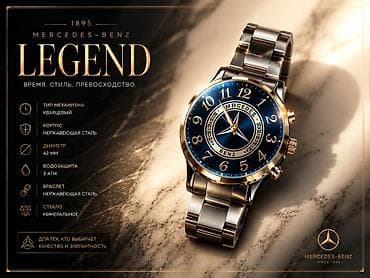 Личные вещи: Часы MERCEDES-BENZ LEGEND - Классический дизайн с глубоким синим — 1