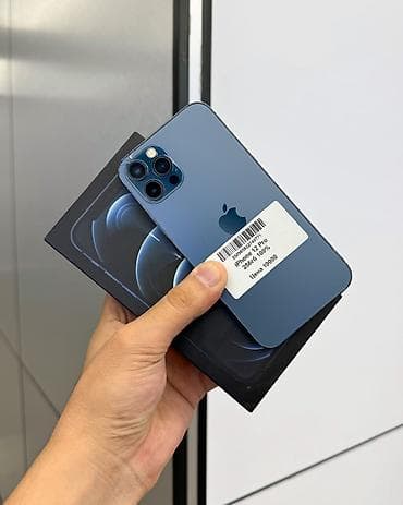 aiphone 13: IPhone 12 Pro, Б/у, 256 ГБ, Pacific Blue, Защитное стекло, Чехол, Коробка, В рассрочку, 100 % — 1