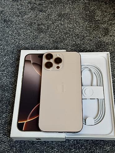 IPhone 16 Pro Max, Б/у, 256 ГБ, Desert Titanium, Защитное стекло, Кабель, Коробка, 95 %