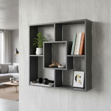 шкаф и настенные книжные полки: Полка навесная P012 (Графит) Большая и стильная настенная полка для — 1