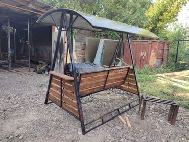 скамейка фото: Садовые качели Металл, Со спинкой, С крышей — 8