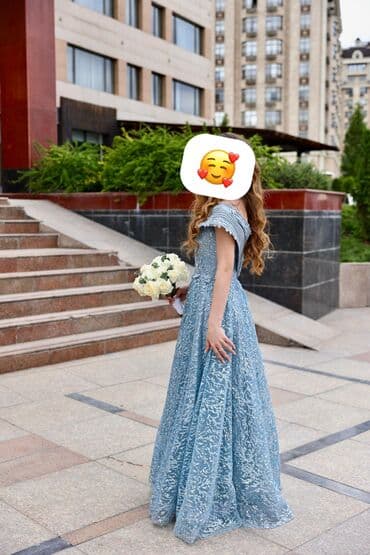 коктейльное платье синего цвета: Вечернее платье, Пышное, Длинная модель, Атлас, Без рукавов, Камни, Корсет, С пайетками, M — 3