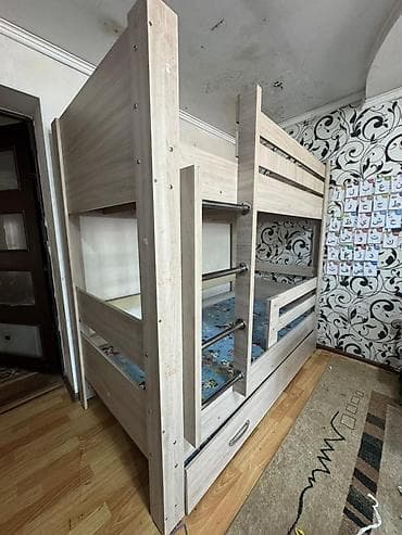 Детская мебель: Двухъярусная детская кровать, Б/у, ЛДСП, цвет - Бежевый — 3