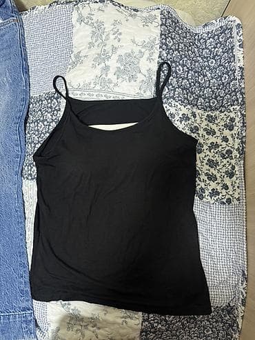 Атайын кийим: Джинсовые широкие брюки и чёрная майка на бретелях (комплект) - Брюки — 4