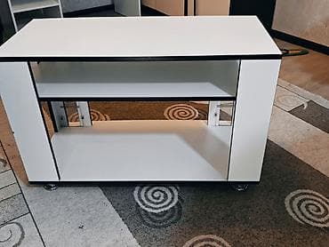 стол трансформер чёрного цвета: Тумба и подставка для телевизора, Напольная, ЛДСП, цвет - Белый — 4