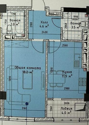 2 комнаты, 42 м², Технопарк Элитка, 3 этаж, ПСО (под самоотделку)