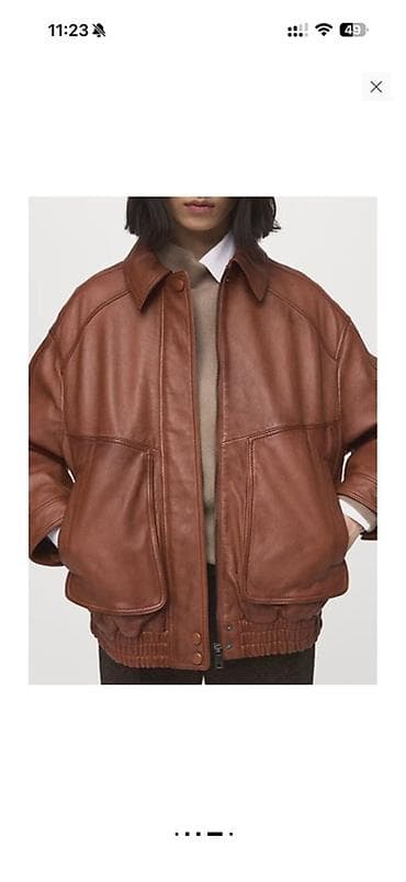 женские бомберы: Кожаная куртка-бомбер женская, цвет тёплый коньячный коричневый. - — 5
