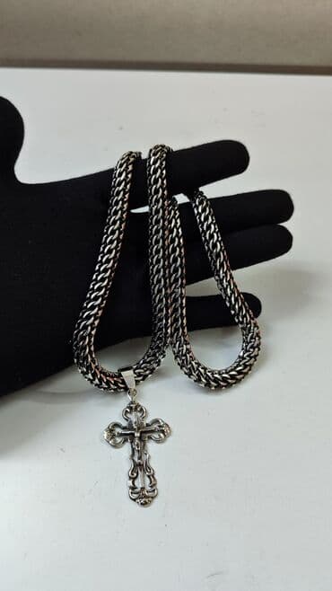 на распив: Цепочка с крестом из серебра 925 Плетение цепочки плотное, объёмное — 1