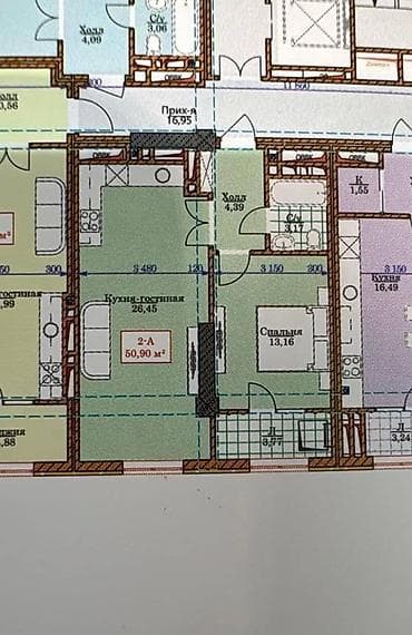 kut center: 1 комната, 49 м², Элитка, 3 этаж, Готовая ПСО (под самоотделку) — 2