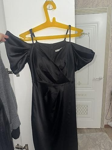 туника с длинным рукавом: Вечернее платье, Классическое, Длинная модель, Атлас, С рукавами, S, M — 2