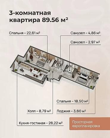 ihlas residents: 3 комнаты, 87 м² — 2