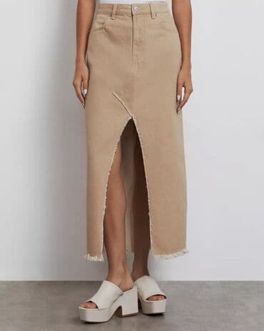 Юбка, Модель юбки: Прямая, Миди, Джинс, По талии, С вырезом