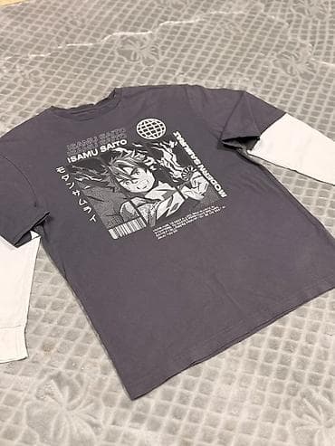 продам рубашку: Двухслойный лонгслив с аниме-принтом Isamu Saito - Цвет: графитовый — 2
