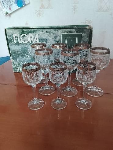 Набор бокалов FLORA 6 шт.+3 рюмки. производство Чехословакия - — 1