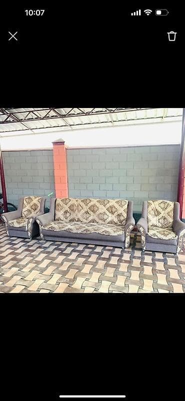 диваны с креслами: Комплект мягкой мебели, Б/у, Самовывоз, цвет - Серый — 1