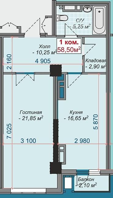 erl group: 1 комната, 59 м², Элитка, 7 этаж, Готовая ПСО (под самоотделку) — 1