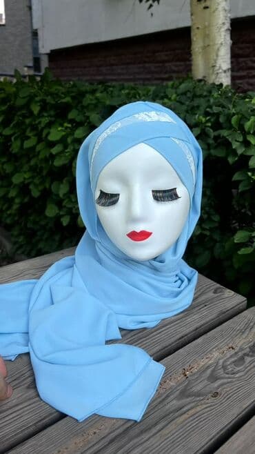 бафф купить в бишкеке: Изумрудно-зеленый хиджаб из легкой ткани. Украшен расшитой тесьмой — 8