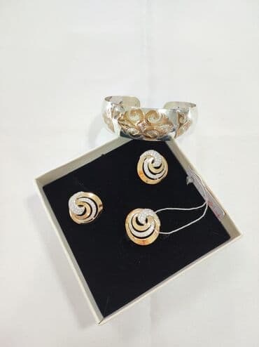 свадебные наборы ручной: Серебряный комплект + Билерик Серебро 925 с напылением золото — 4