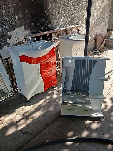 Мебель: Тумба для ванны, Б/у, С раковиной, цвет - Белый — 2