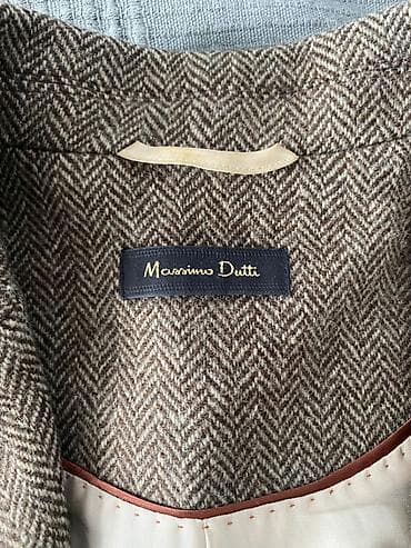 massimo: Твидовый женский пиджак Massimo Dutti в английском стиле. Кожаные — 3