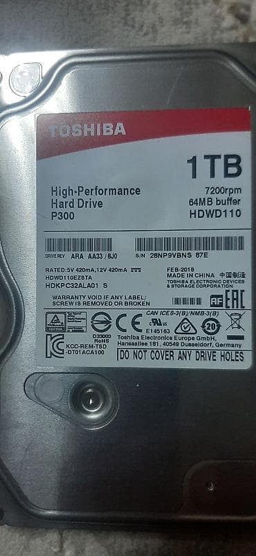 Накопитель для ПК, Toshiba, HDD, 1 ТБ, 3.5", Для ПК
