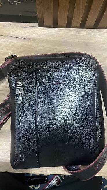 время намаза: Мужская сумка через плечо BUTUN - Материал: фактурная черная кожа — 1