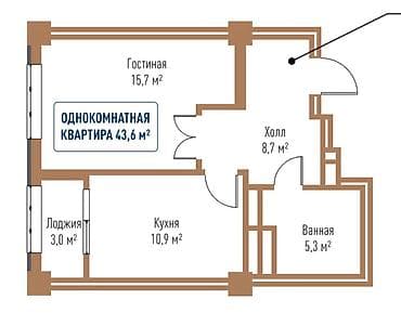 Квартиры: 1 комната, 43 м², Технопарк Элитка, 11 этаж, ПСО (под самоотделку) — 1
