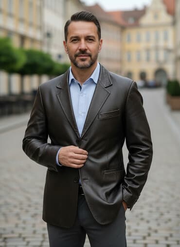 на железных номерах: Кожаный пиджак KaZu - Материал: натуральная кожа (мягкая гладкая — 1