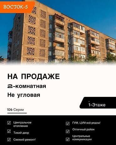 600: 2 комнаты, 63 м², Восток-5 мкр 106 серия, 1 этаж, Косметический ремонт — 1