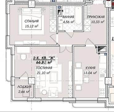 mega hous: 2 комнаты, 66 м², Элитка, 7 этаж, Готовая ПСО (под самоотделку) — 1