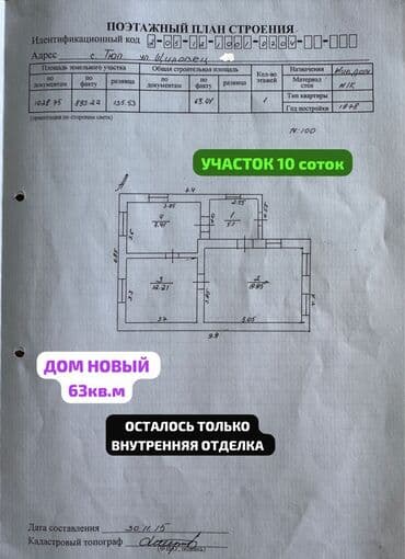 дом в сукулуке: Дом, 63 м², 3 комнаты, Собственник, ПСО (под самоотделку) — 3
